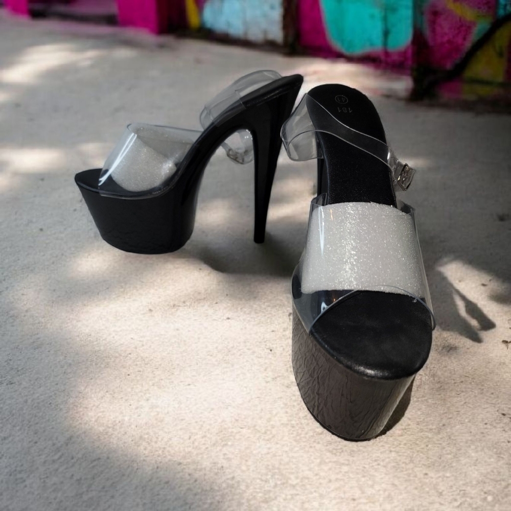 181 Size 41 EU US 9.5 Black and White Dancing Heels with Clear Foot Design. - Picture 10 of 10